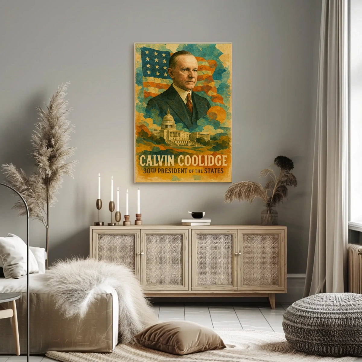 Calvin Coolidge 30th President of the United States Layered Digital Collage Poster