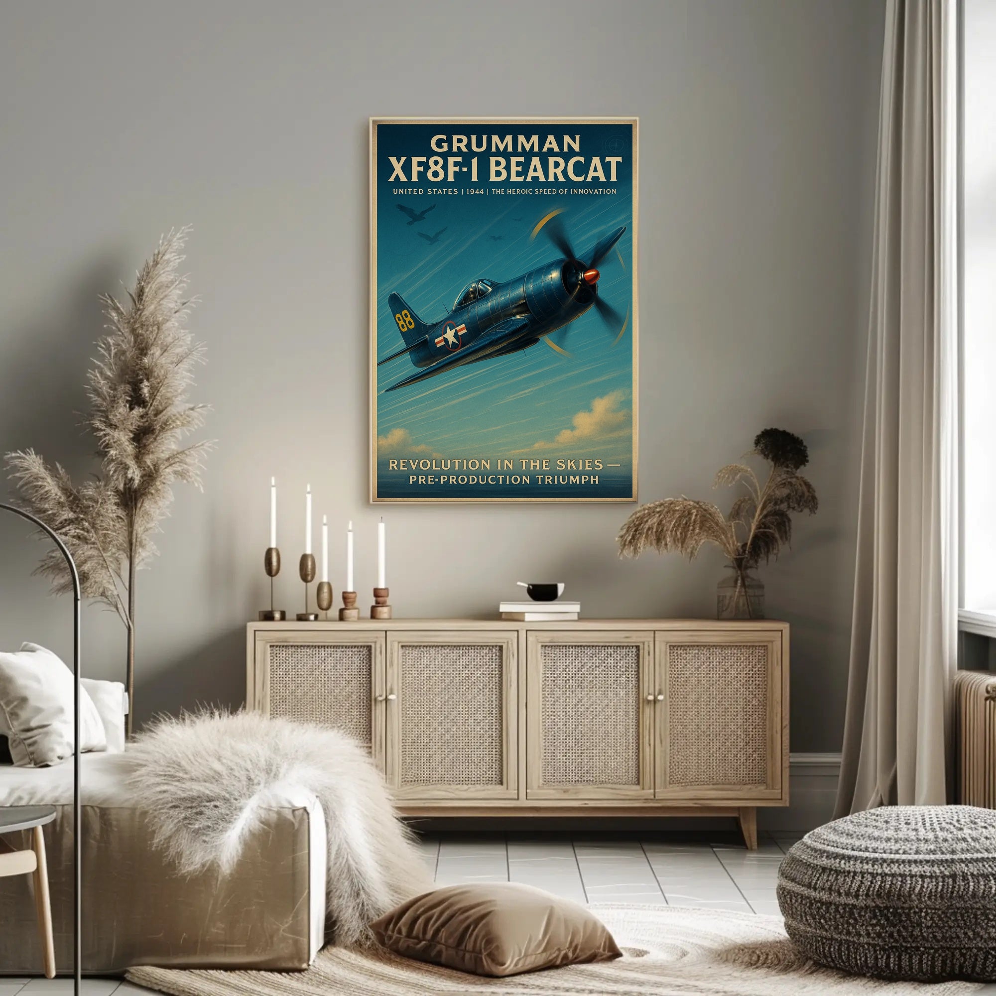 Grumman Bearcat Aviation Poster Vintage Plane Art