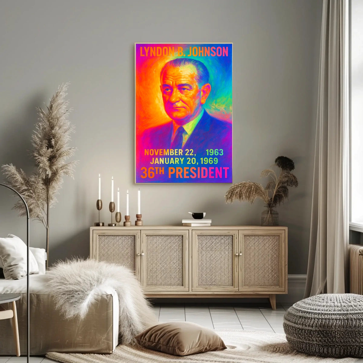 Lyndon B. Johnson 36th President of the United States Neon Gradient Overlay Poster