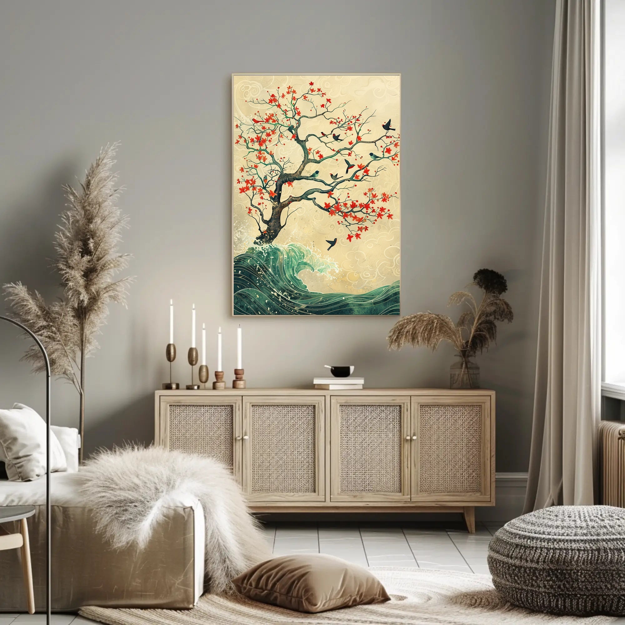 Tranquil Tree and Sea Harmony Art Poster PosterGoat