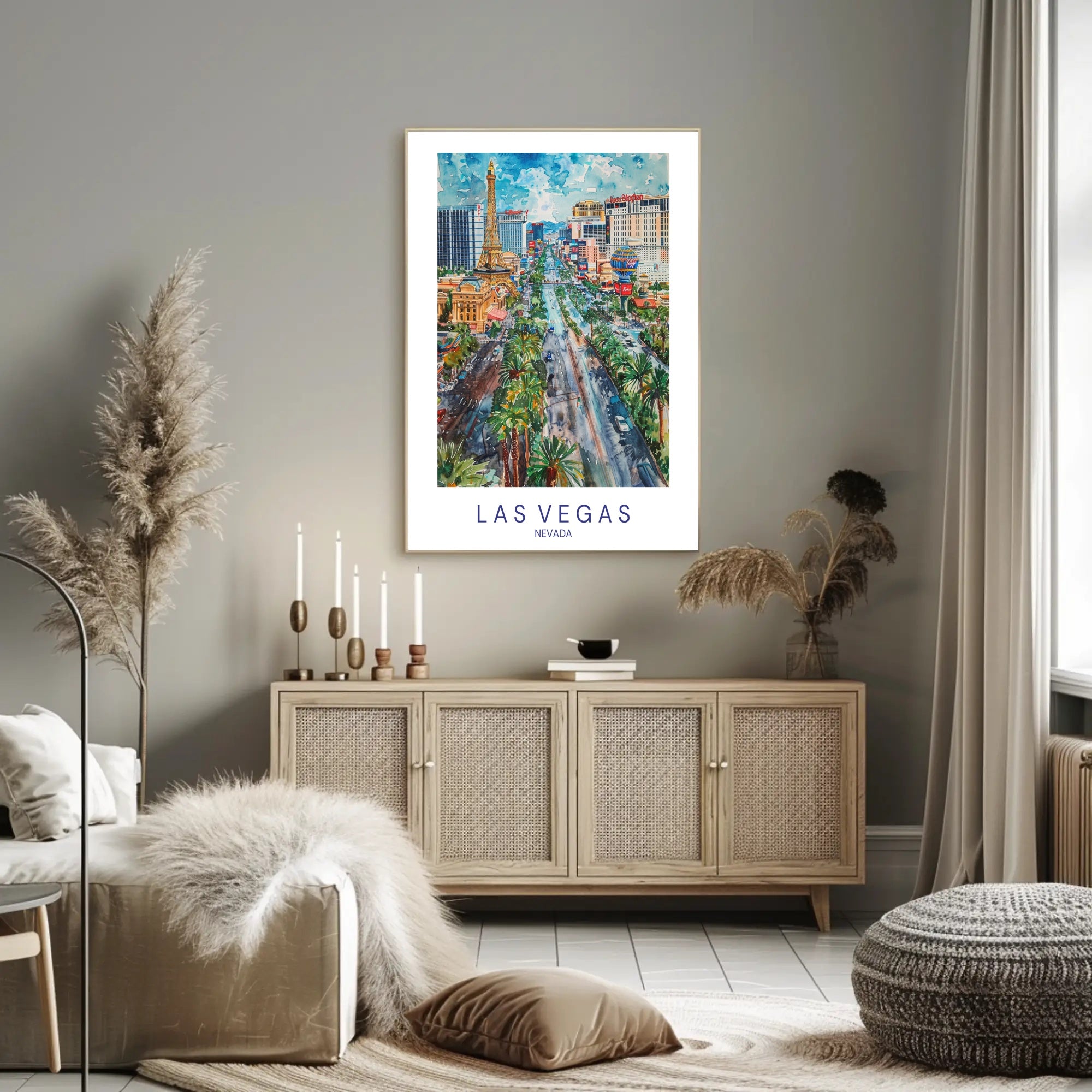 Las Vegas Skyline Watercolor Art Urban or Cityscape Poster PosterGoat