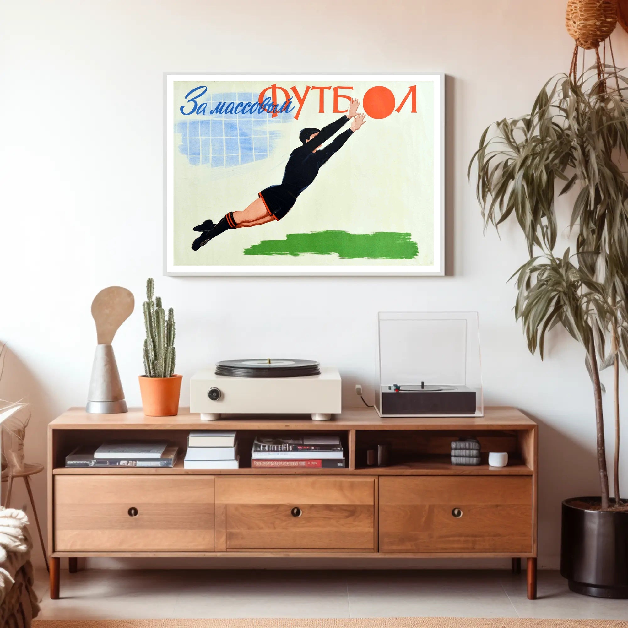 Dynamic Soviet Goalkeeper Action in Vintage Sports Poster