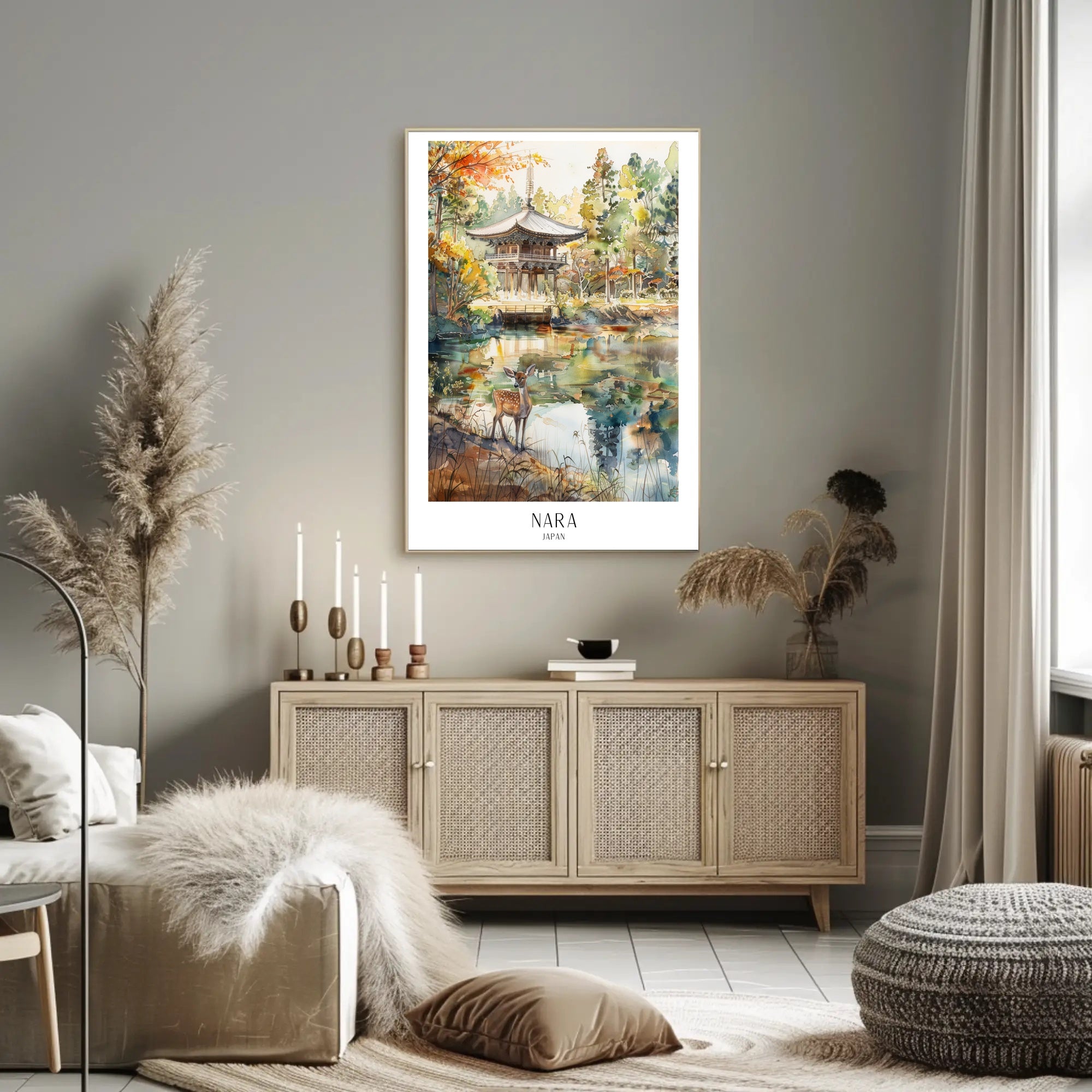 Nara Landscape with Deer in Autumn Travel Poster PosterGoat