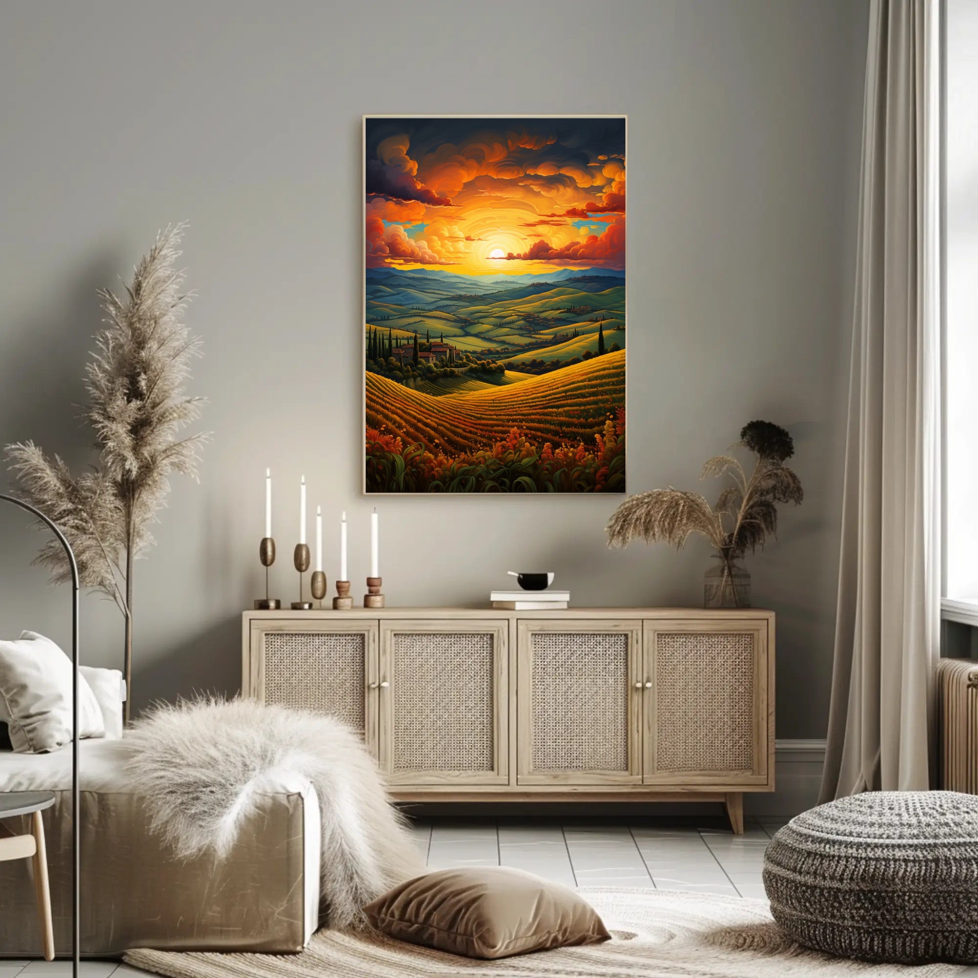 Sunset Over Rolling Hills Poster