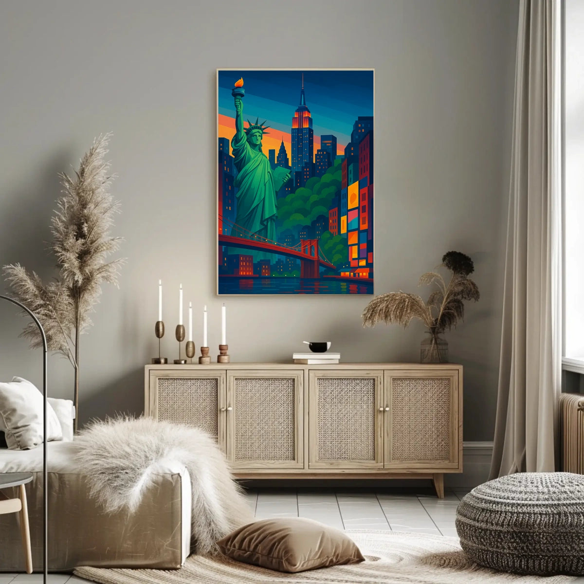 Statue Of Liberty New York Cityscape Poster Modern Wall Art