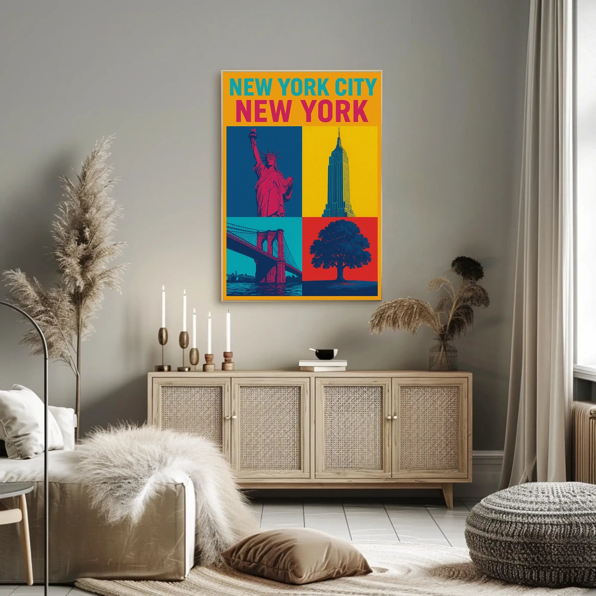 New York City Landmarks Skyline Poster Modern Wall Art