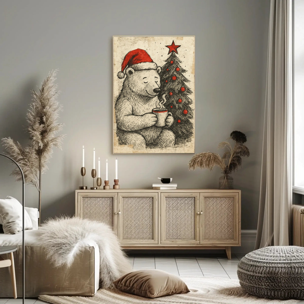 Festive Bear with Hot Cocoa Poster