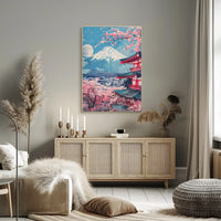 Mount Fuji Cherry Blossom Pagoda Art Print