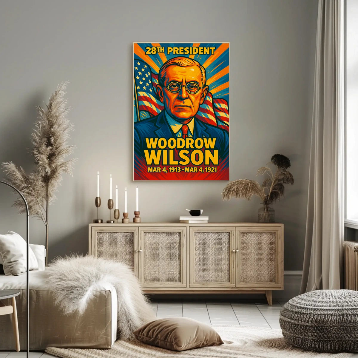 Woodrow Wilson 28th President of the United States Colorful Comic Book Style Poster