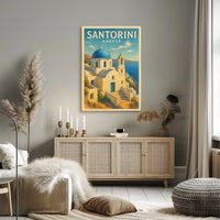 Santorini Greece Vintage Travel Lovers Poster