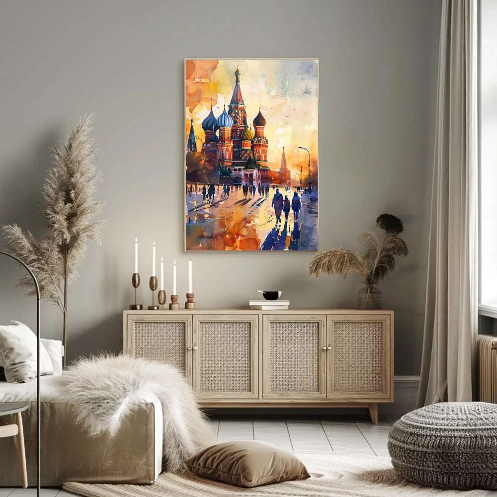 St. Basil's Cathedral Sunset Watercolor Art Poster