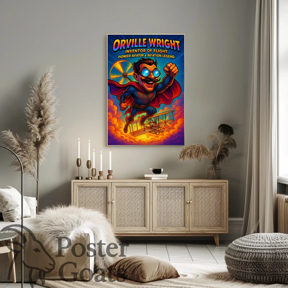 Orville Wright Comic Superhero Aviation Poster