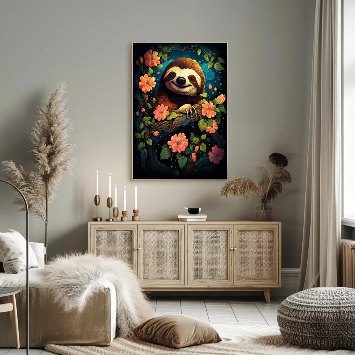 Enchanted Sloth In Bloom Poster