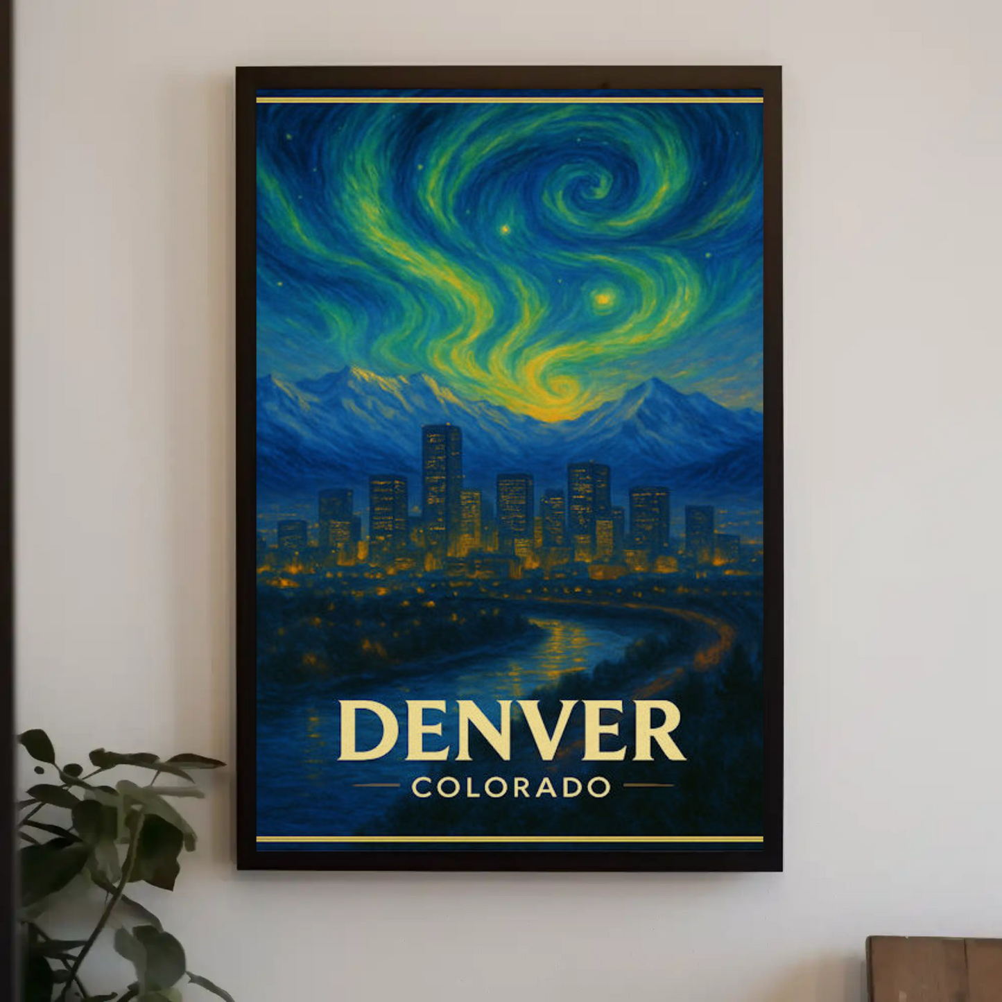 Denver Colorado Starry Night Mountainscape Travel Poster
