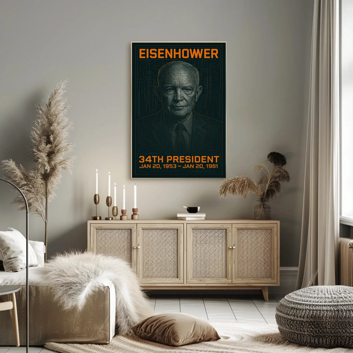 Dwight D. Eisenhower 34th President of the United States Techno Schematic Poster