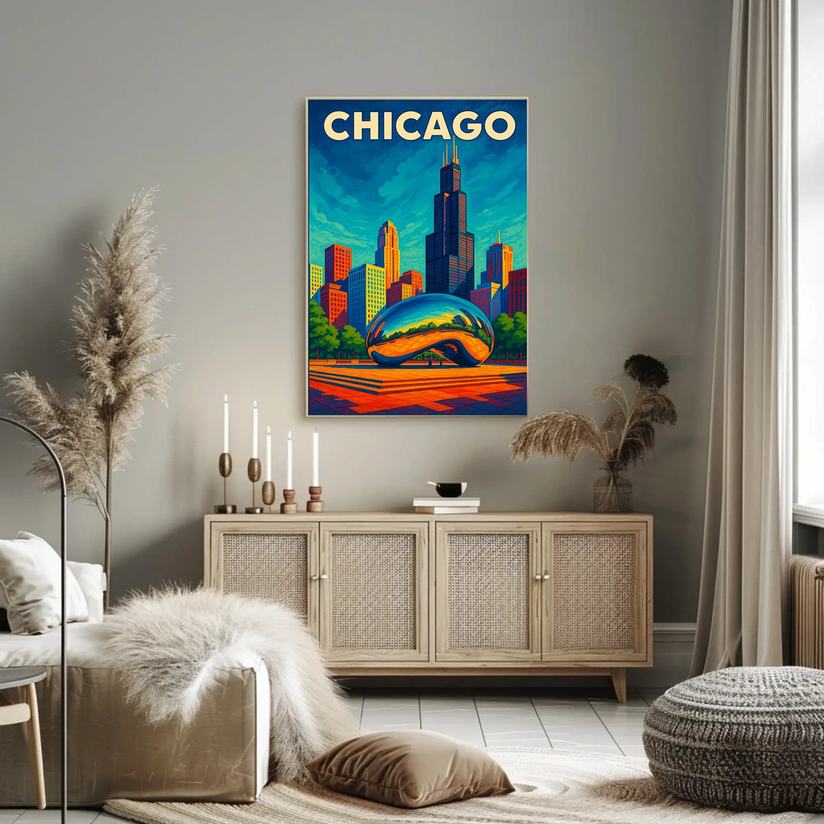 Chicago Skyline And Cloud Gate Poster