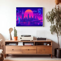 Neon Skyline Travel Poster Wall Art Print