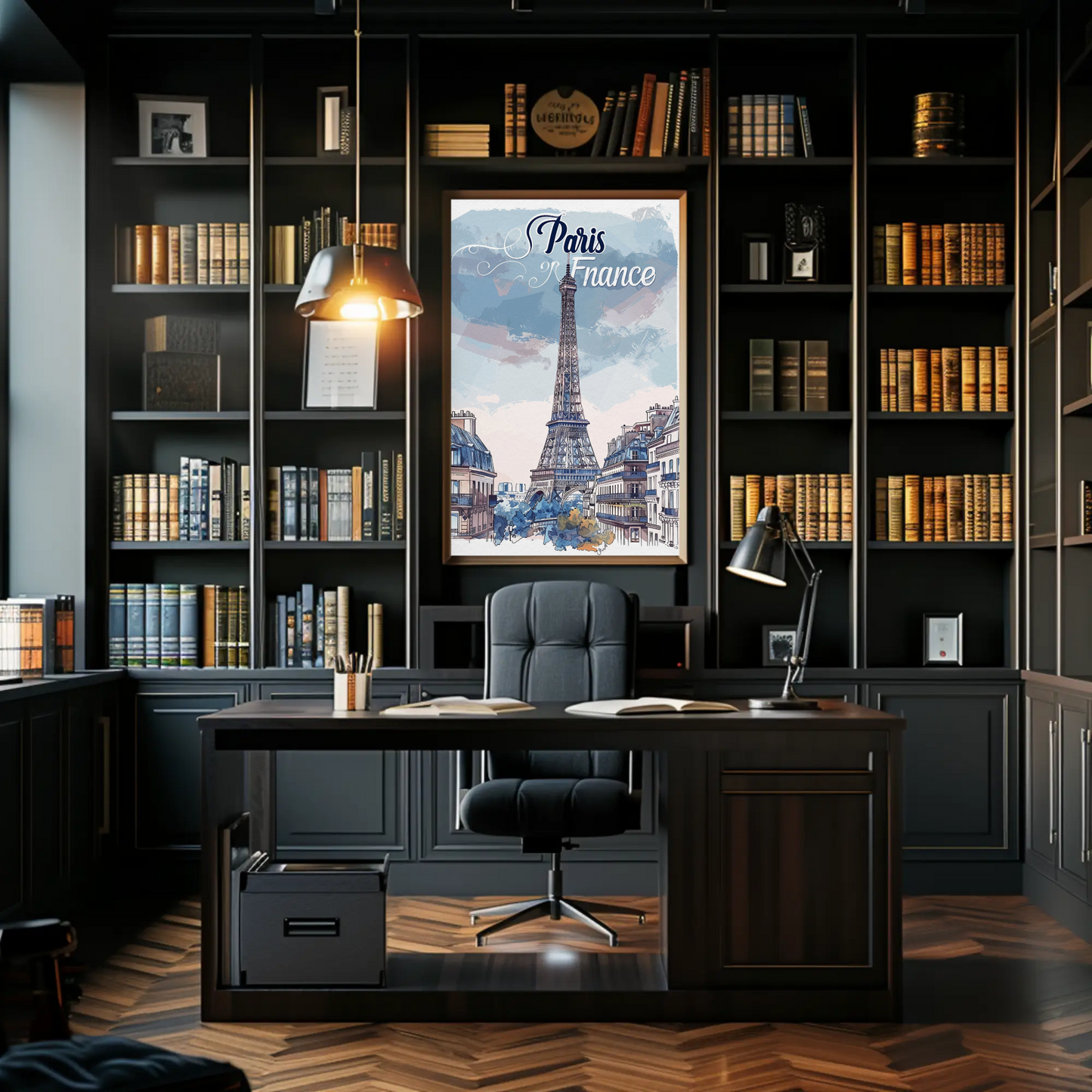 Paris France Watercolor Eiffel Tower View