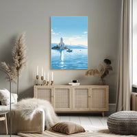 Serene Greek Coastal Church Travel Poster