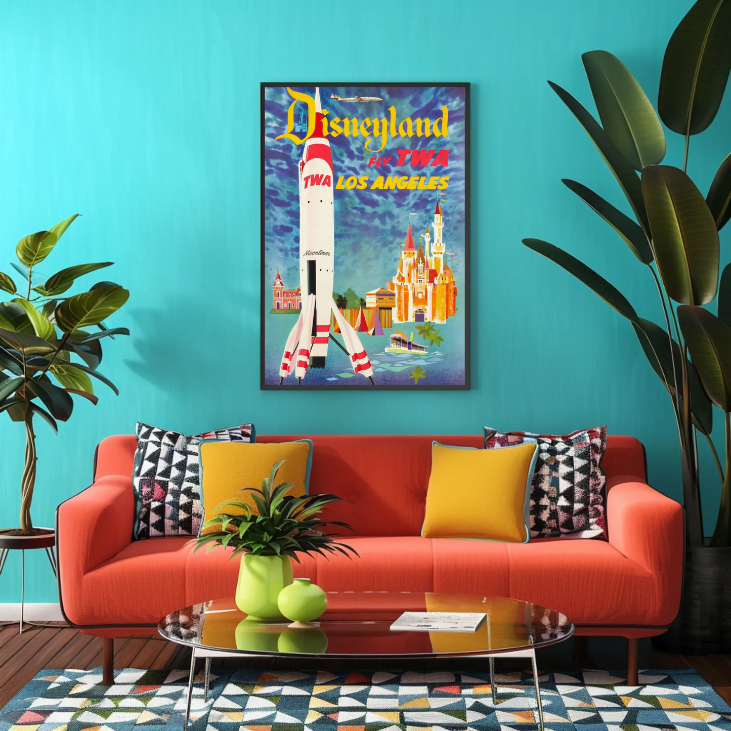 1955 TWA Disneyland Moonliner Advertising Travel Poster