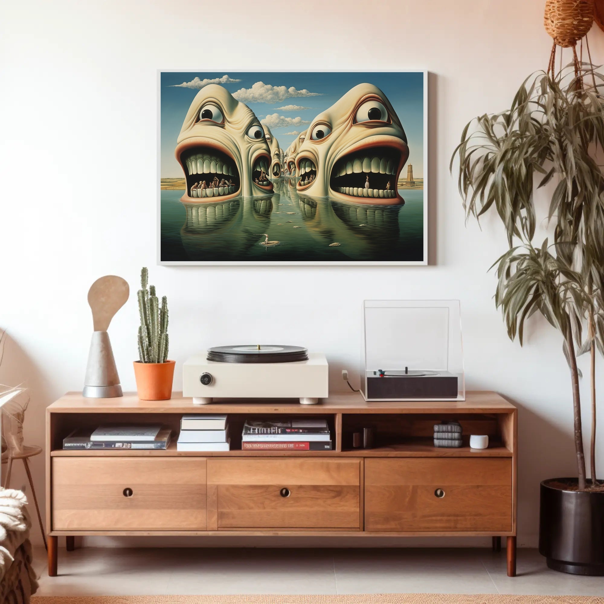Surreal Faces in Water Abstract Artistic Poster