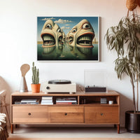 Surreal Faces in Water Abstract Artistic Poster