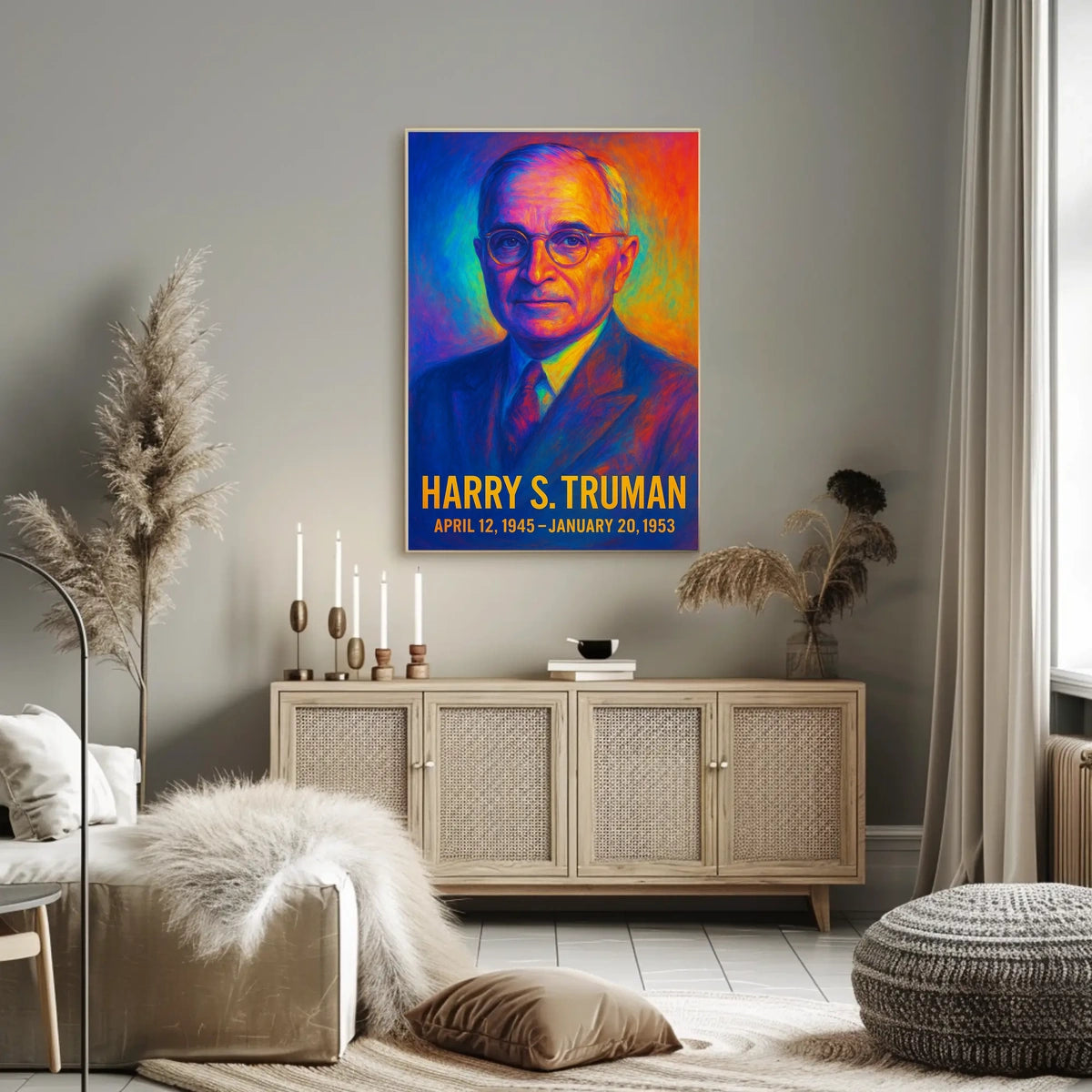 Harry S. Truman 33rd President of the United States Neon Gradient Overlay Poster