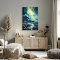 Northern Lights Over Majestic Mountains Poster