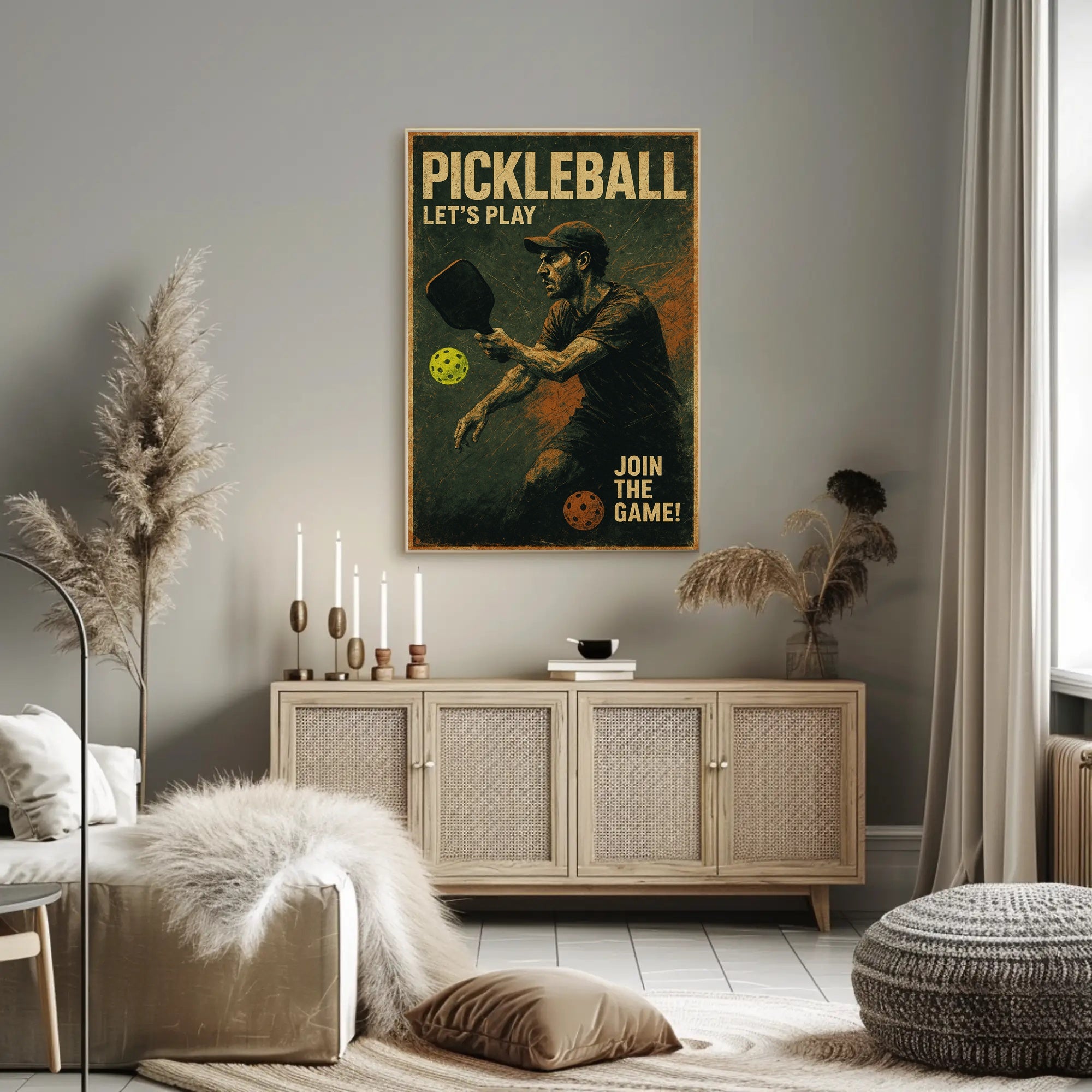 Pickleball Action Retro Sports Poster PosterGoat