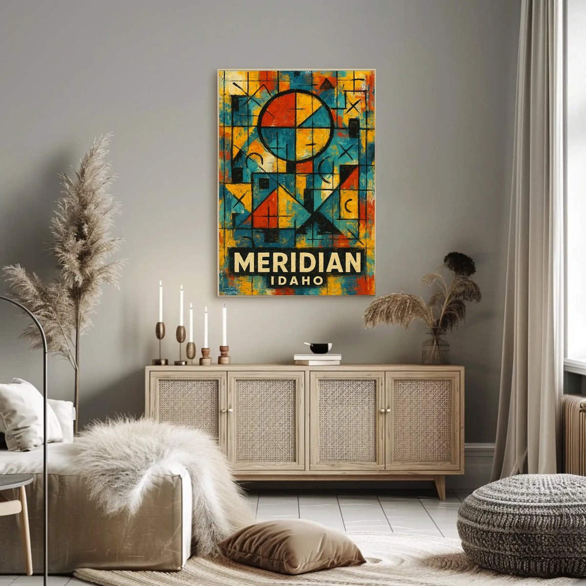 Meridian Idaho Vibrant Geometric Abstract Mosaic Cubism Art Celebration Citywide Festival Poster