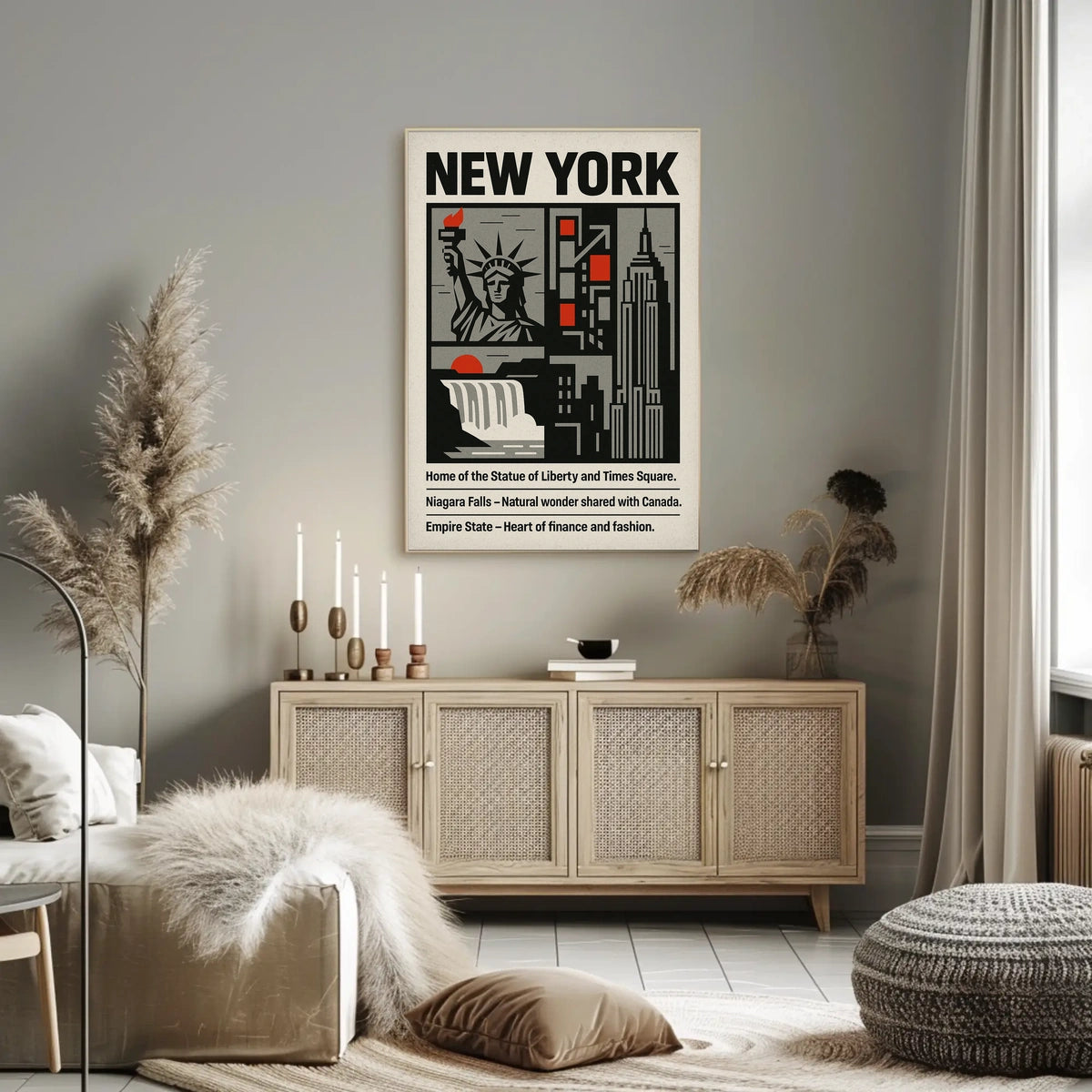 New York Landmarks Poster Modern Travel Skyline Wall Art