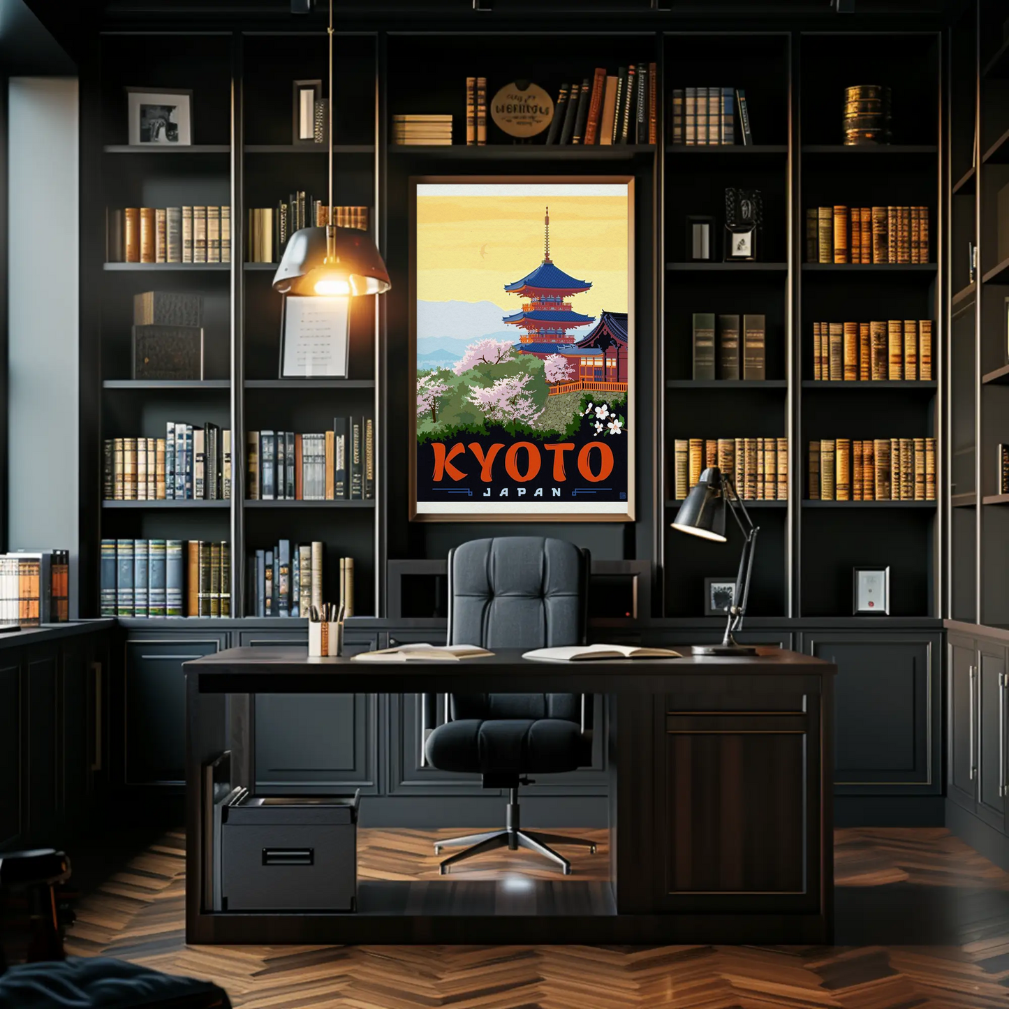 Kyoto Japan Pagoda Cherry Blossoms Temple Scene Vintage Travel Poster