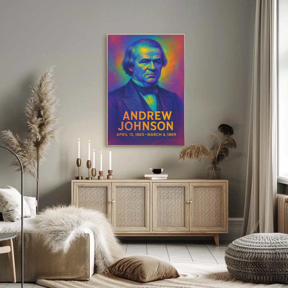 Andrew Johnson 17th President of the United States Neon Gradient Overlay Poster