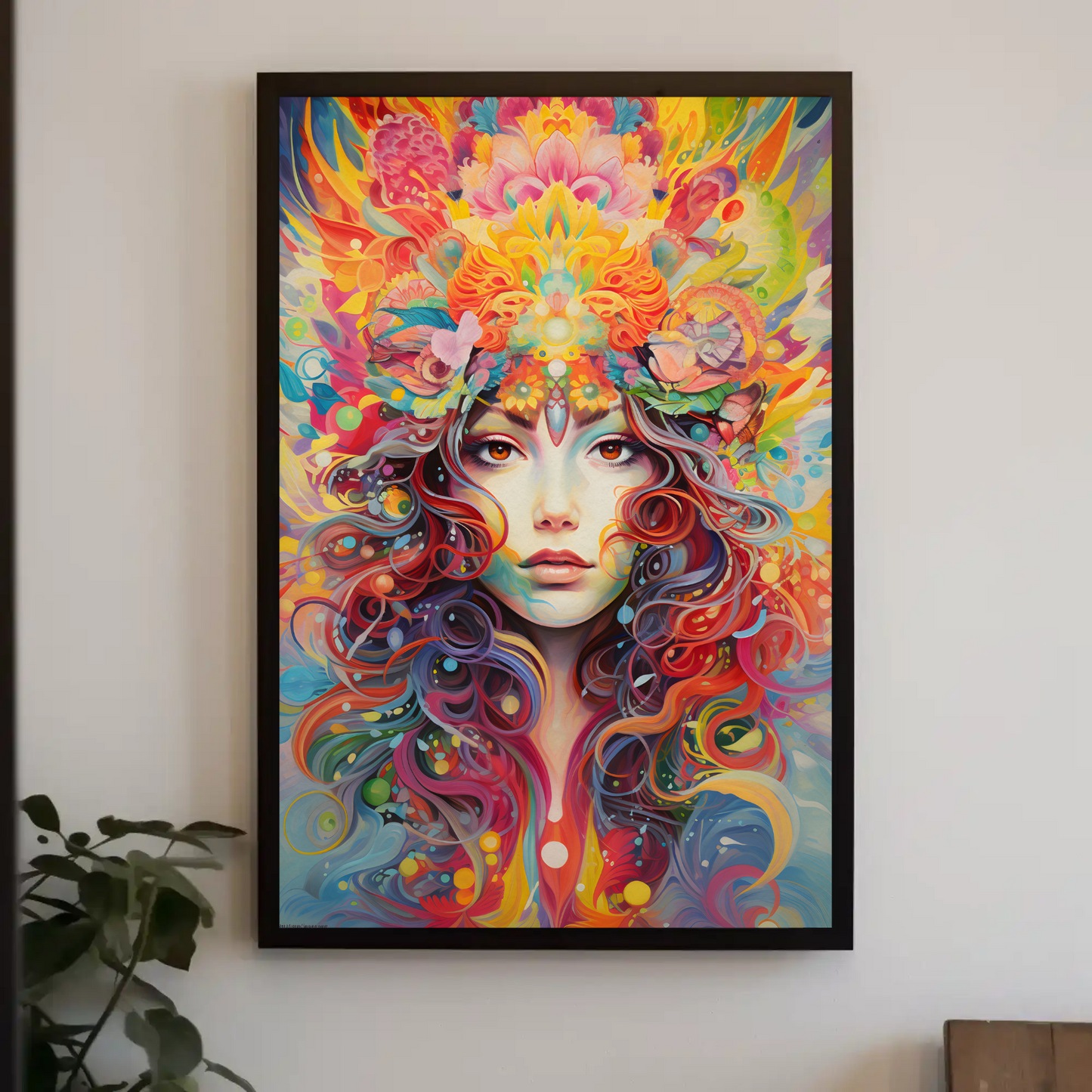 Psychedelic Woman Portrait Color Explosion Floral Surreal Travel Poster