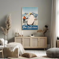 Winter Sports Fun Poster with Playful Penguin: Travel Poster PosterGoat