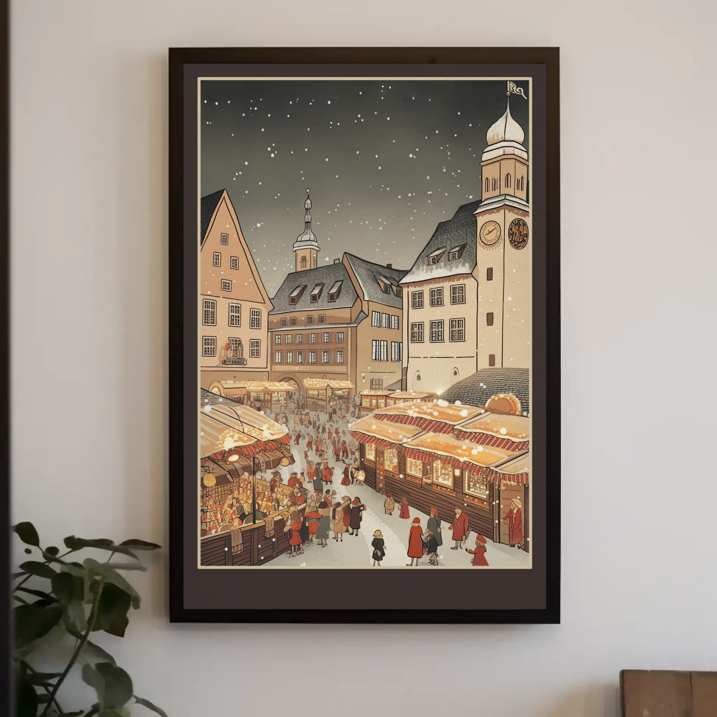 German Christmas Market Festive Winter Town Travel Poster