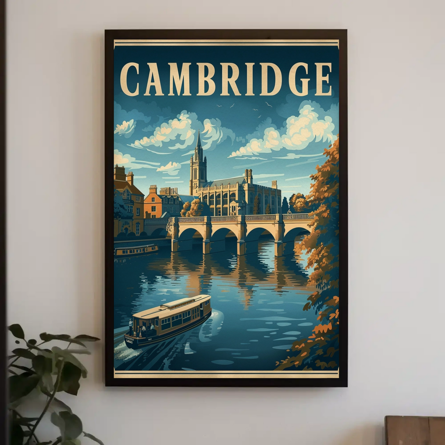 Cambridge England Bridge River Cathedral Travel Poster