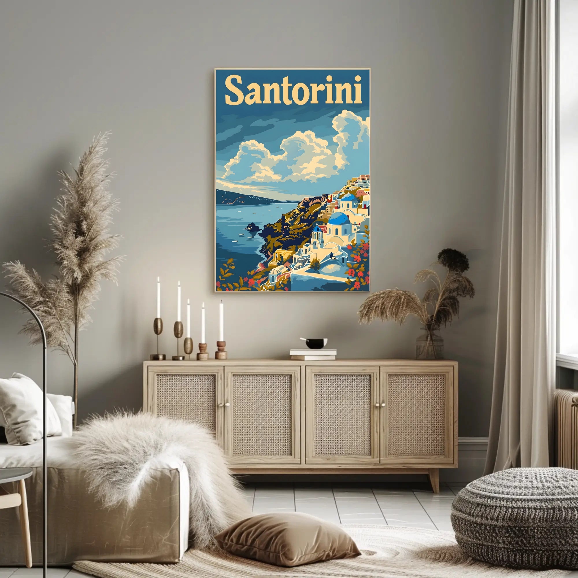 Santorini Dreamscape Coastal Scene Art Travel Poster