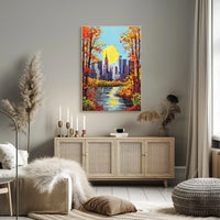 Autumn Cityscape Poster: Vibrant Urban Art Print