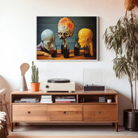 Surreal Mannequin Heads at Table - Abstract Artistic Poster