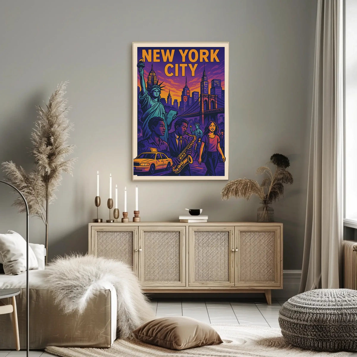 Vibrant New York City Poster For Home Decor With Jazz