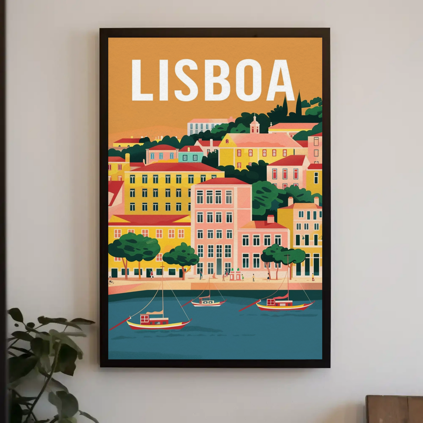 Lisbon Colorful Coastal Cityscape Portugal Print Travel Poster