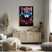 Cherries And Headphones Cat Poster