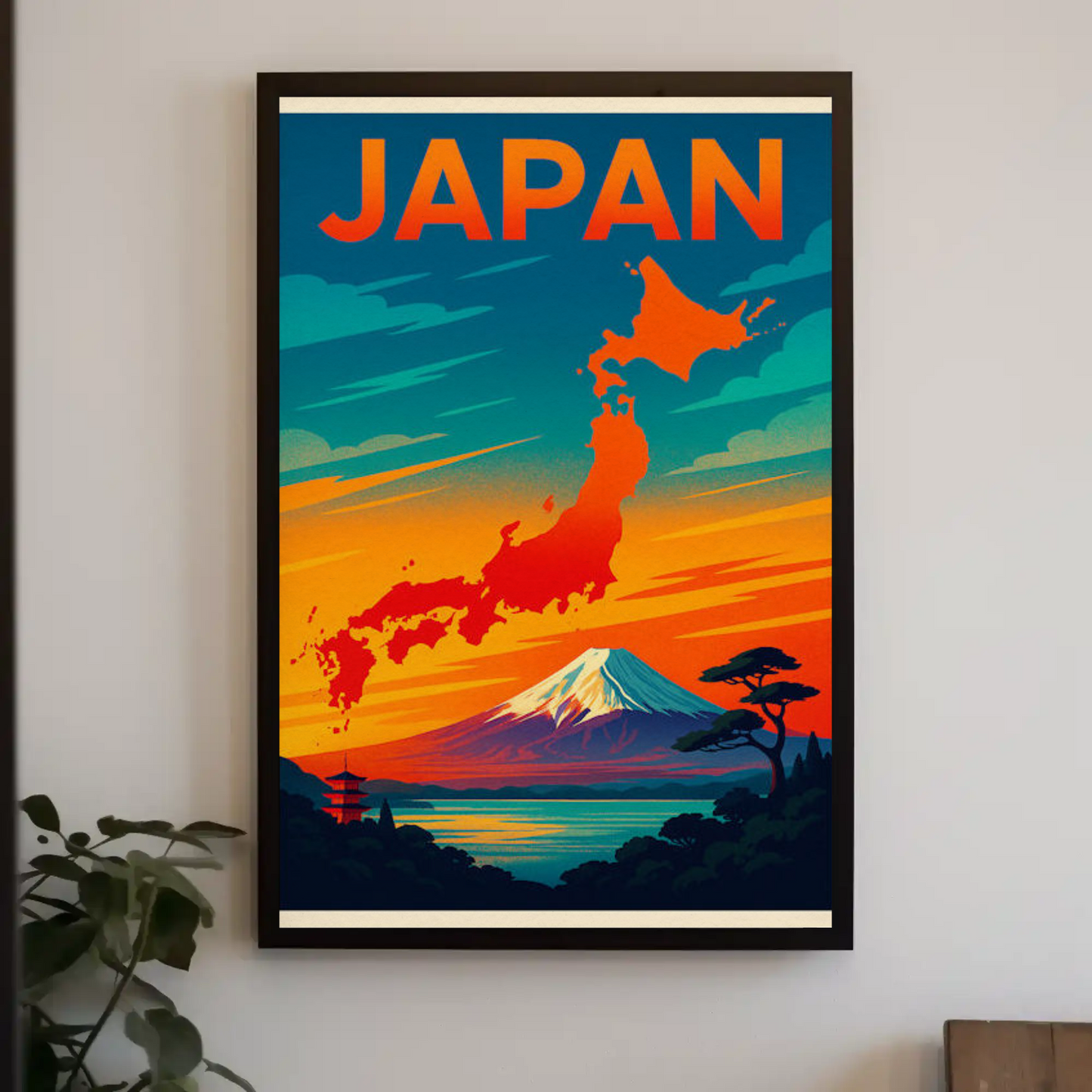 Japan Mount Fuji Map Sunset Travel Poster Poster