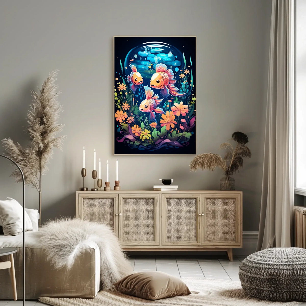 Underwater Harmony Vibrant Colorful Fish Blooming Flora Serene Ocean Life Scene Artwork Poster