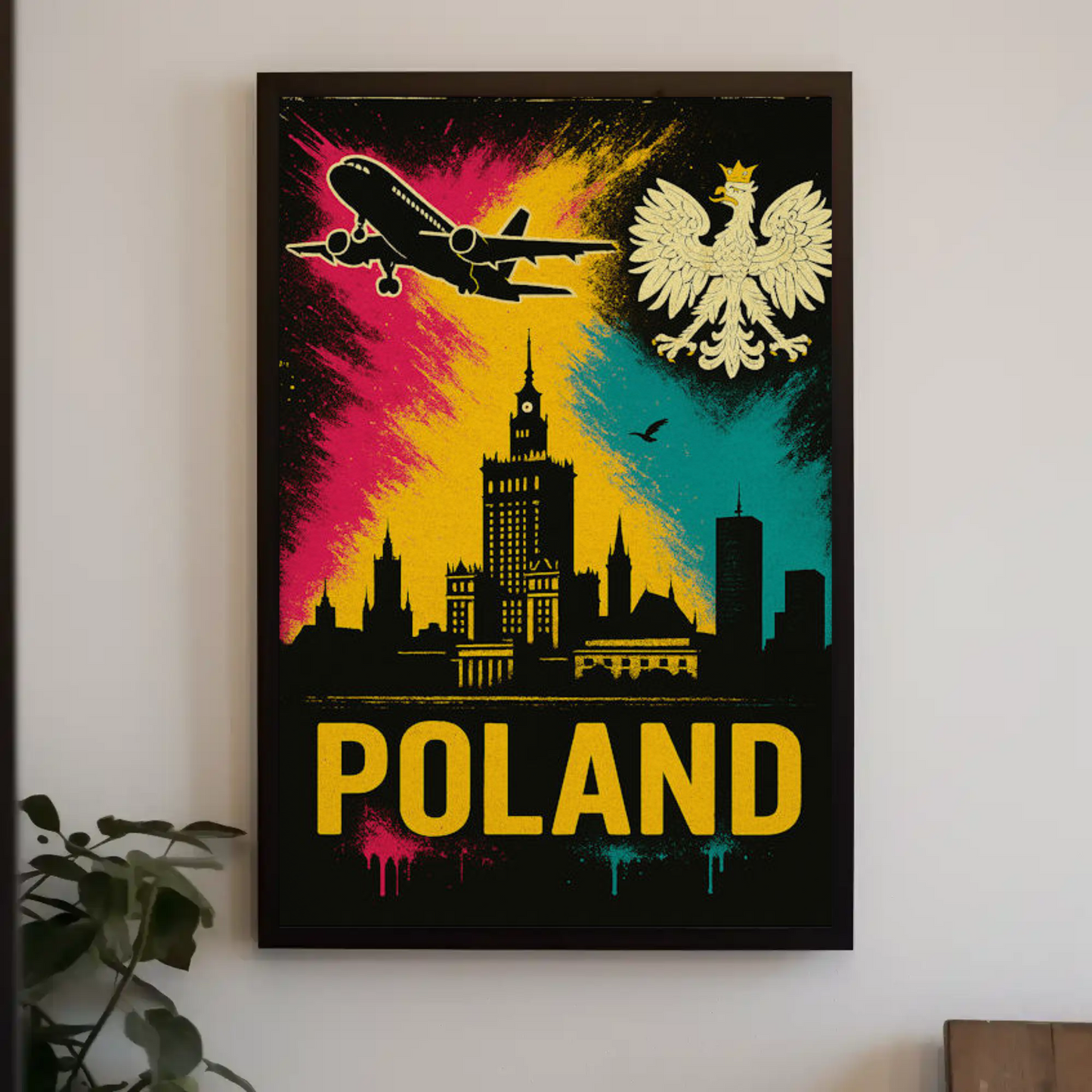Poland Warsaw Skyline Eagle Flight Art Travel Poster