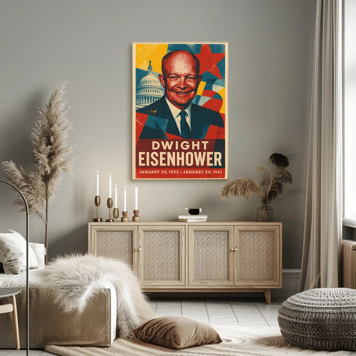 Dwight Eisenhower Patriotic Vintage Art Portrait Retro Eighties Stencil Print HistoryLover Poster