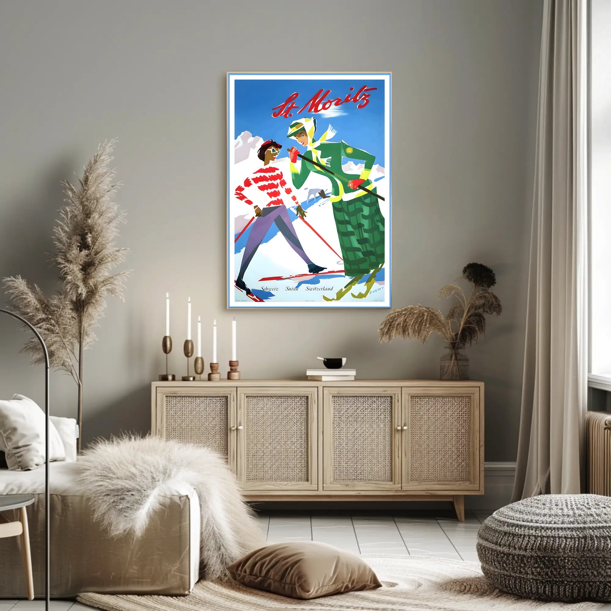 Vintage St. Moritz Skiers Travel Poster PosterGoat