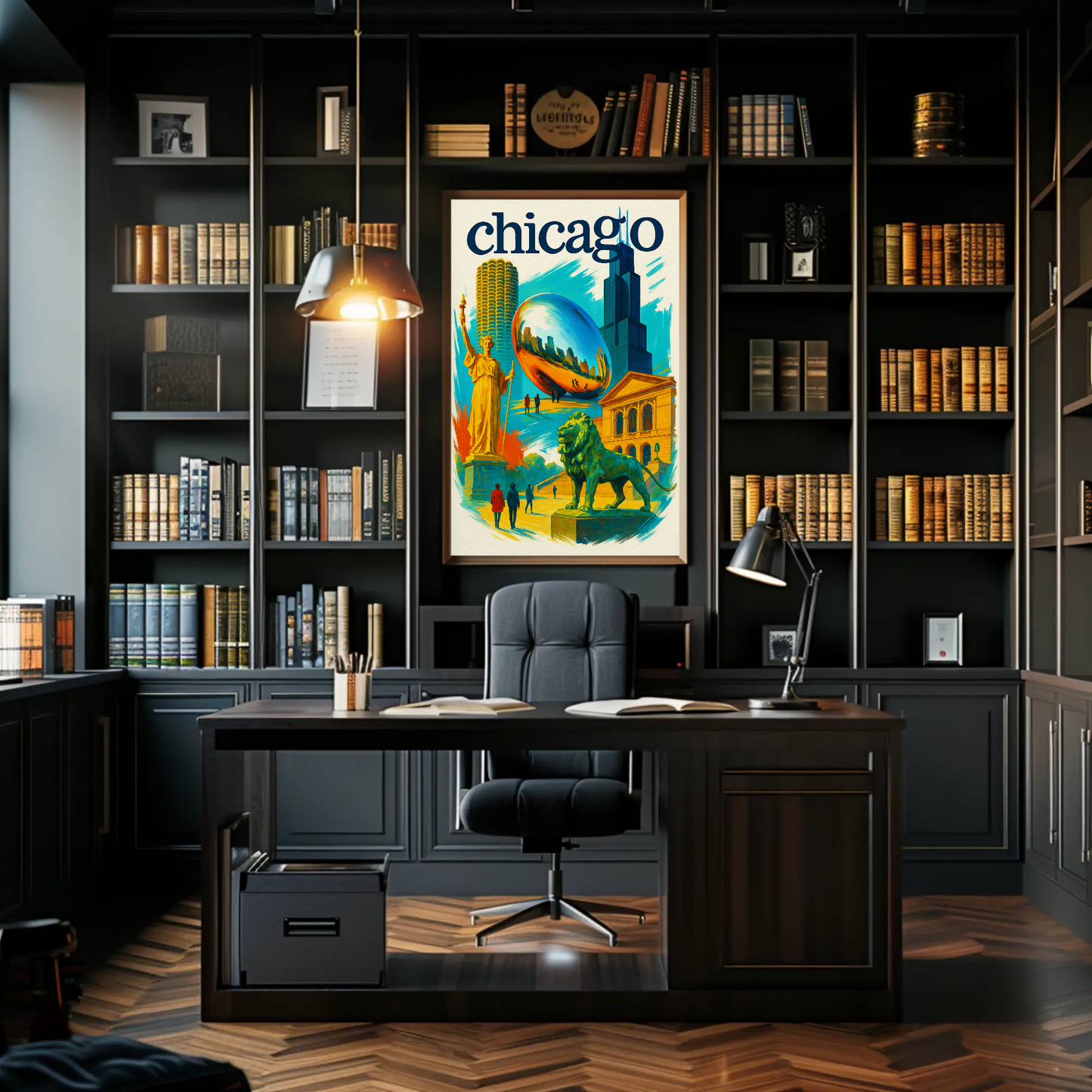 Chicago Lion Bean Willis Art Urban Vintage Travel Poster Wall Art