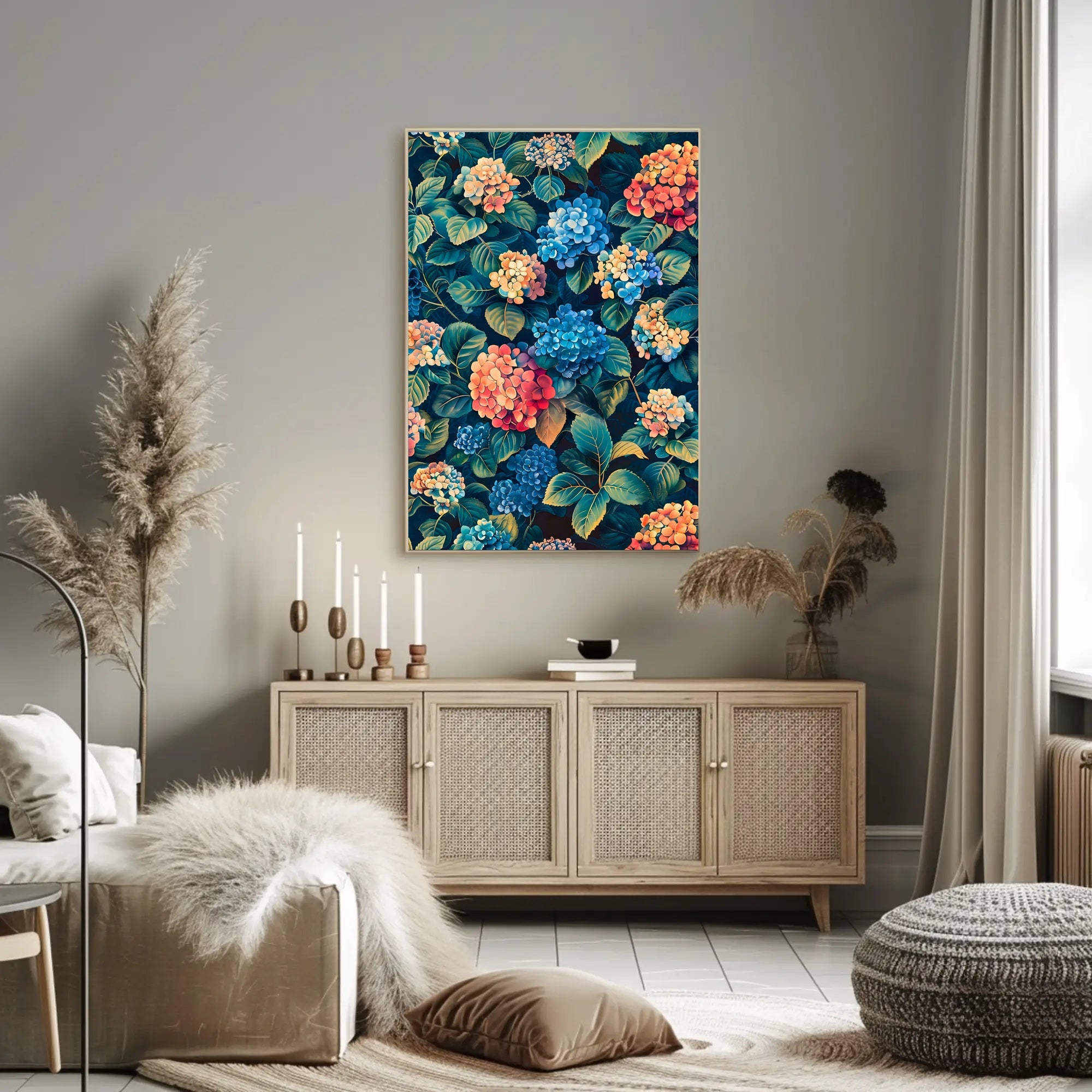 Vibrant Hydrangea Blossom: Ultra-Realistic Artistic Poster